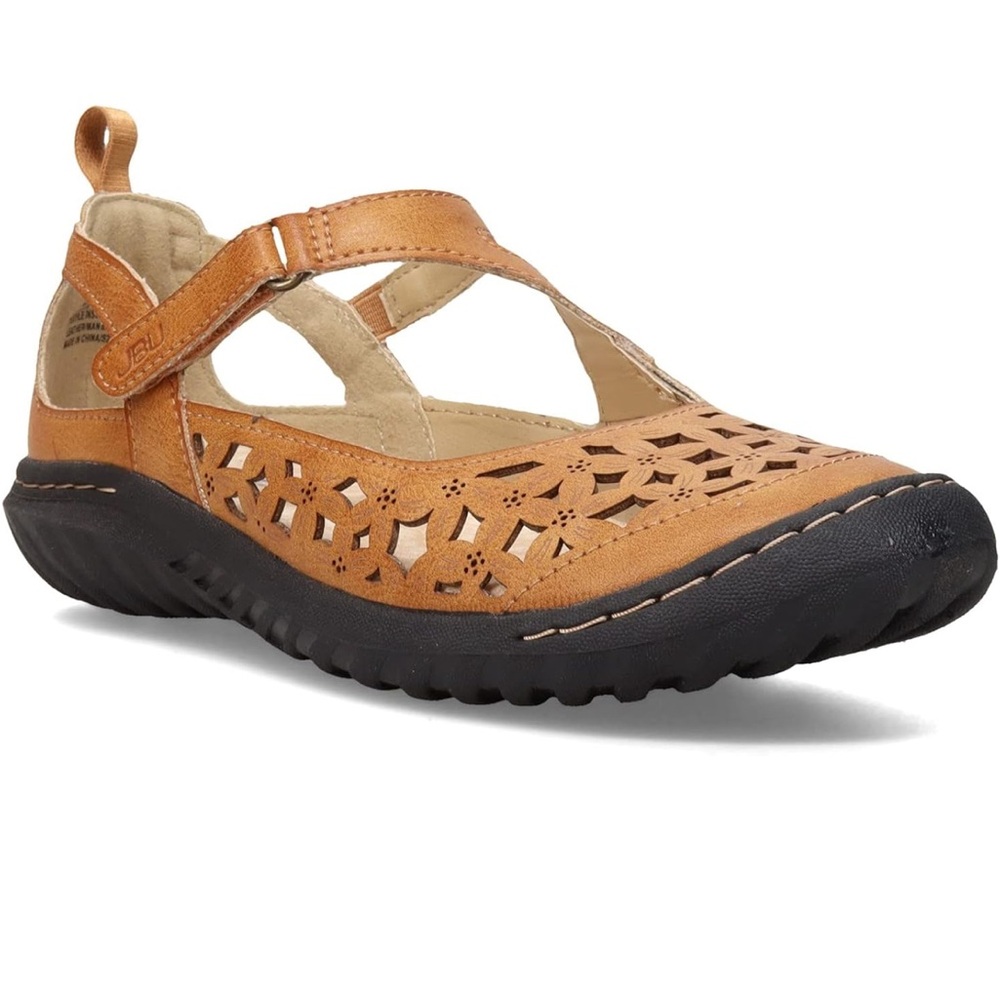 JBU Cognac Cutout Mary Jane Sandal with Black Outsole